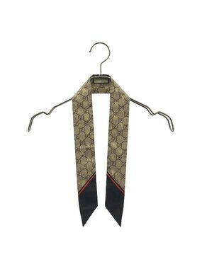 Gucci Neck Bow Bee GG Logo Silk Scarf Brown